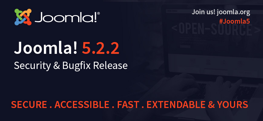 joomla's tweet card. The Joomla! Project is pleased to announce the release of Joomla 5.2.2 Security & Bugfix Release.