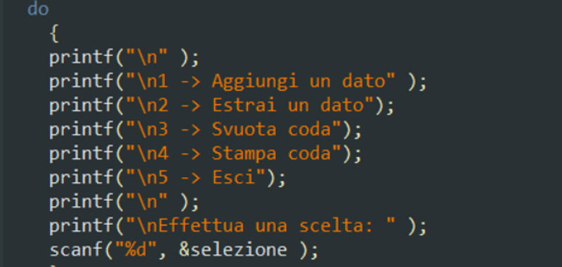 codingcreativo's tweet card. In questa lezione studieremo la gestione di una coda in C. Una coda (o queue) è una struttura dati astratta che, al contrario della pila, utilizza una