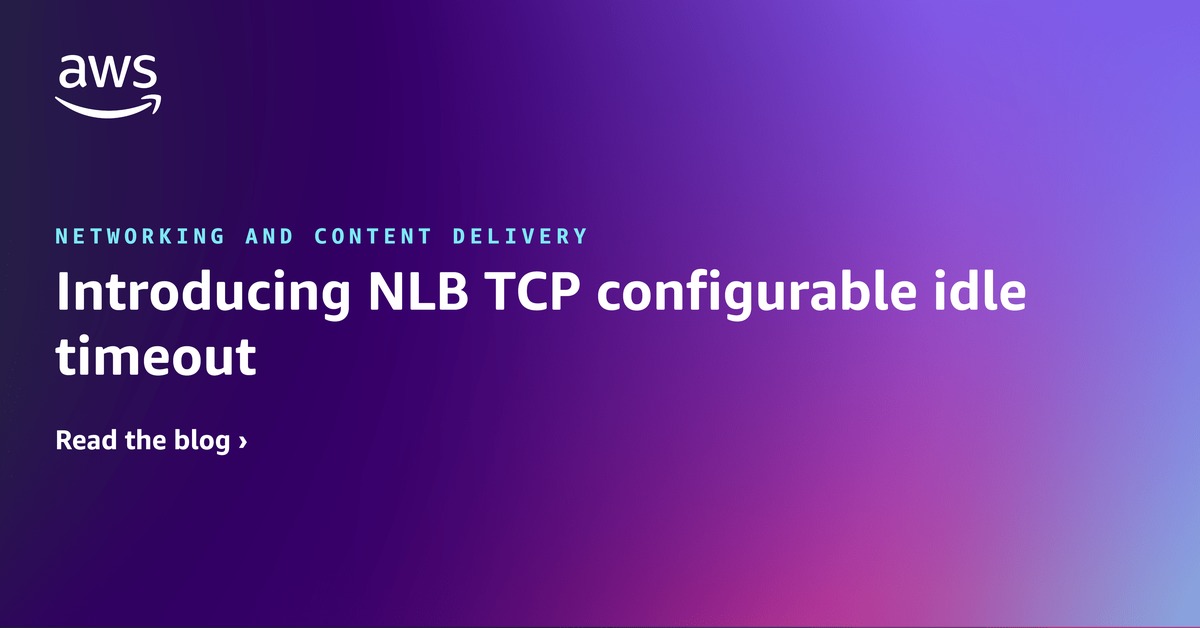 jonzobrist's tweet card. Update: Sep 17, 2024 – Clarification added on supported listener types   This post guides you through configuring AWS Network Load Balancer (NLB) idle timeouts for Transmission Control Protocol (TCP)...