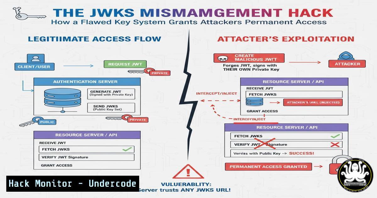 UndercodeUpdate's tweet card. The JWKS Mismanagement Hack: How a Flawed Key System Grants Attackers Permanent Access - "Undercode Testing": Monitor hackers like a pro. Get real-time