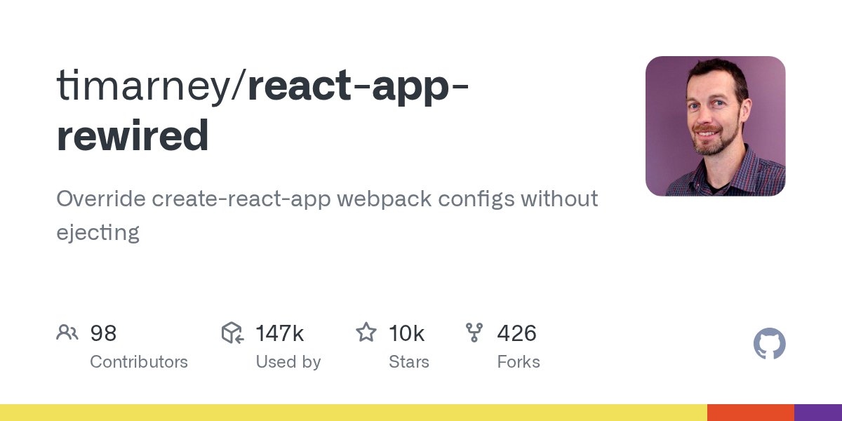 JavaScript7500's tweet card. Override create-react-app webpack configs without ejecting - timarney/react-app-rewired