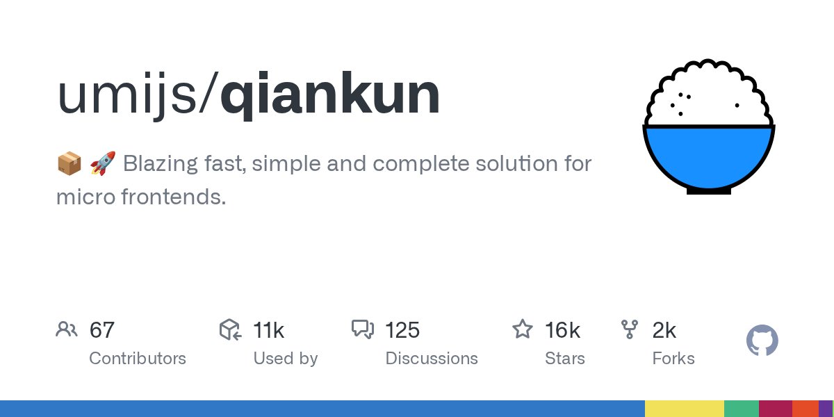 JavaScript7500's tweet card. 📦 🚀 Blazing fast, simple and complete solution for micro frontends. - umijs/qiankun