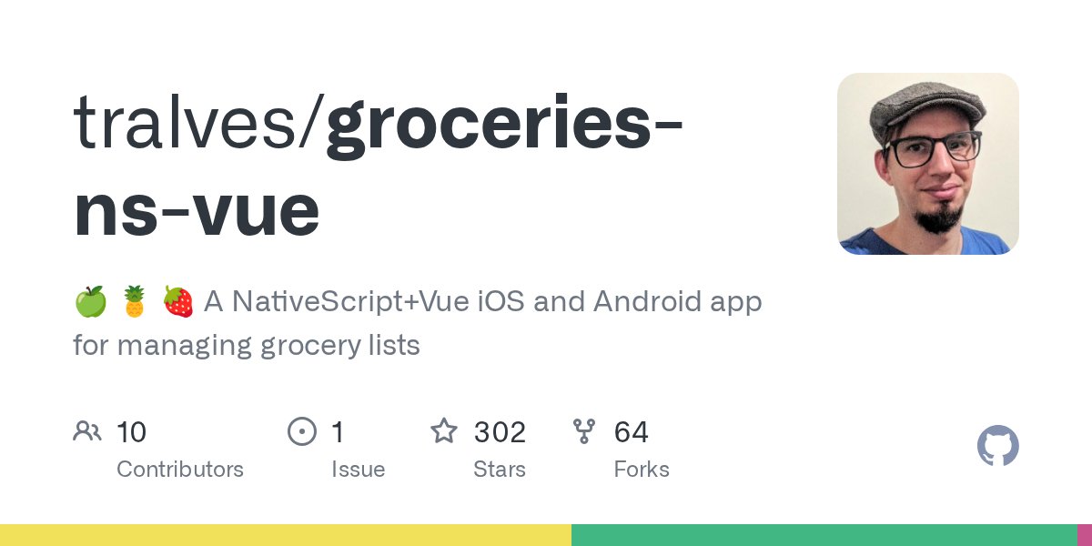 NativeScriptVue's tweet card. 🍏 🍍 🍓 A NativeScript+Vue iOS and Android app for managing grocery lists - tralves/groceries-ns-vue