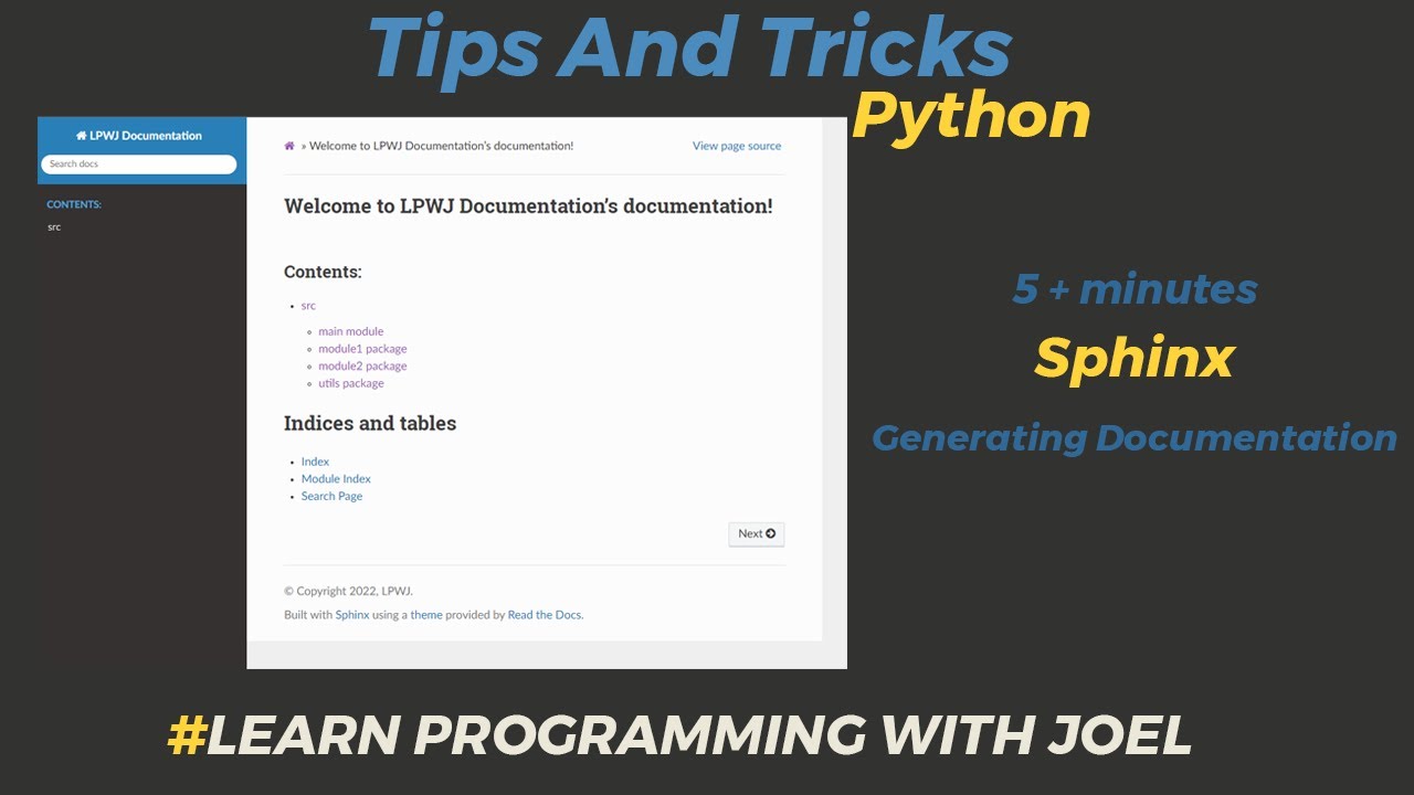 lpwjoel's tweet card. Sphinx - How to generate documentation from python doc strings - Five...