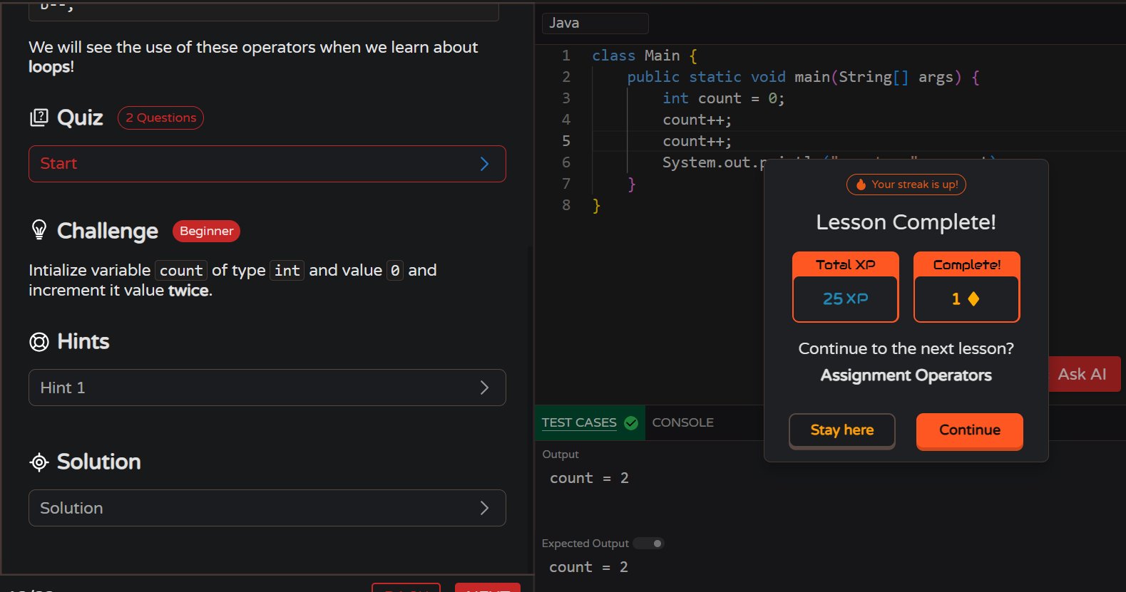 MoniTechCodes's tweet card. Java operators ✅Also started working on a project 🛠️Every line of...
