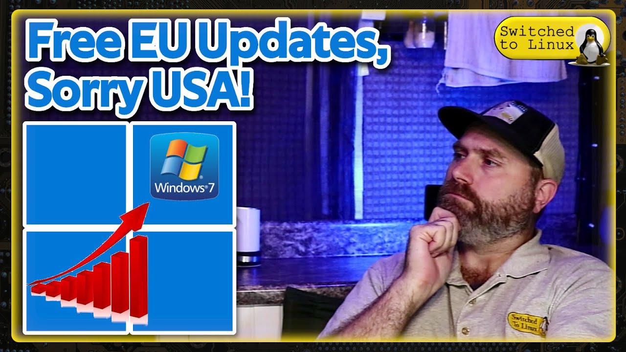 SwitchedToLinux's tweet card. Free Updates in EU and Windows 7 on the Rise?
