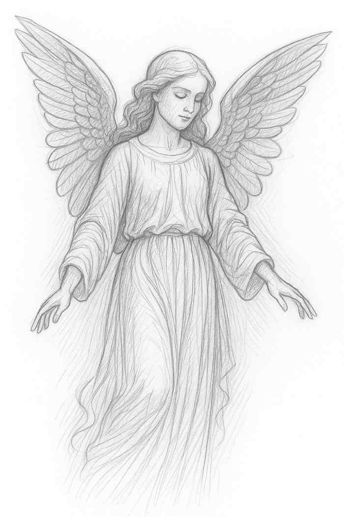 trendyartideas's tweet card. Create a stunning angel sketch drawing with graceful wings and calm features in this beginner drawing guide.
