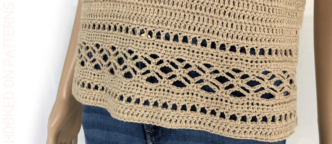 hookedpatterns's tweet card. Crochet yourself a beautiful V-neck tank top with this free pattern! The sleeveless top features a classic double crocheted body with a decorative open lattice hem design. It is made by creating 2...