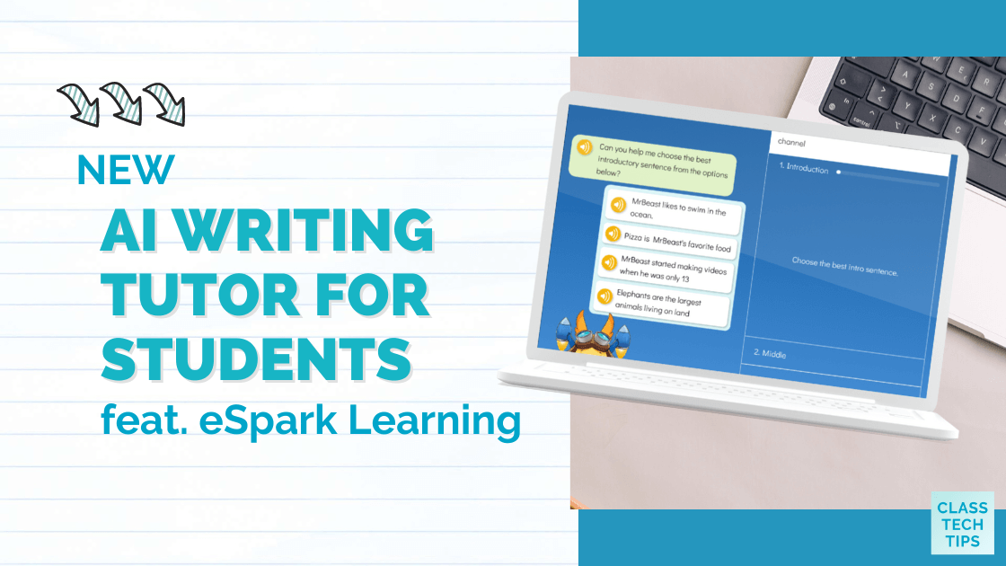 ClassTechTips's tweet card. Discover how eSpark's AI Writing Tutor revolutionizes classroom writing instruction, offering real-time feedback and personalized support.