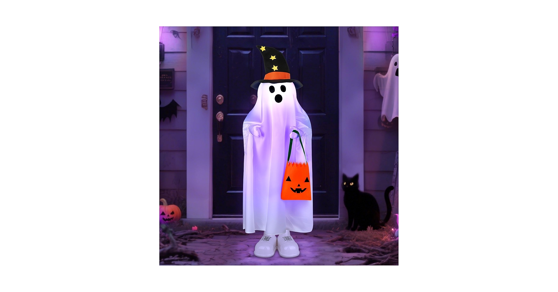 Amazon_Deals420's tweet card. Transforma tu hogar en una escena espeluznante con esta encantadora decoración de fantasma iluminado de Trulloyoo. Perfecto para exhibiciones de Halloween en interiores y exteriores, este fantasma...