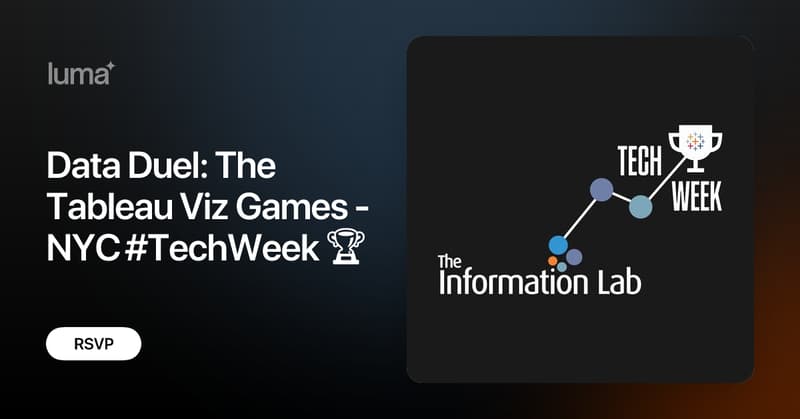 VizFSG's tweet card. The address for the event: Civic Hall, 124 E 14th St, New York, NY 10003. Tech Week’s most exciting competition, in collaboration with Tableau and The…