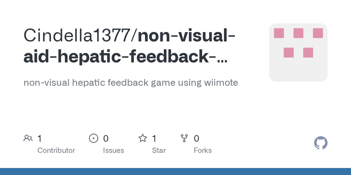 ProgrammingLove's tweet card. non-visual hepatic feedback game using wiimote. Contribute to Cindella1377/non-visual-aid-hepatic-feedback-game-using-Wii-remote-to-rumble development by creating an account on GitHub.