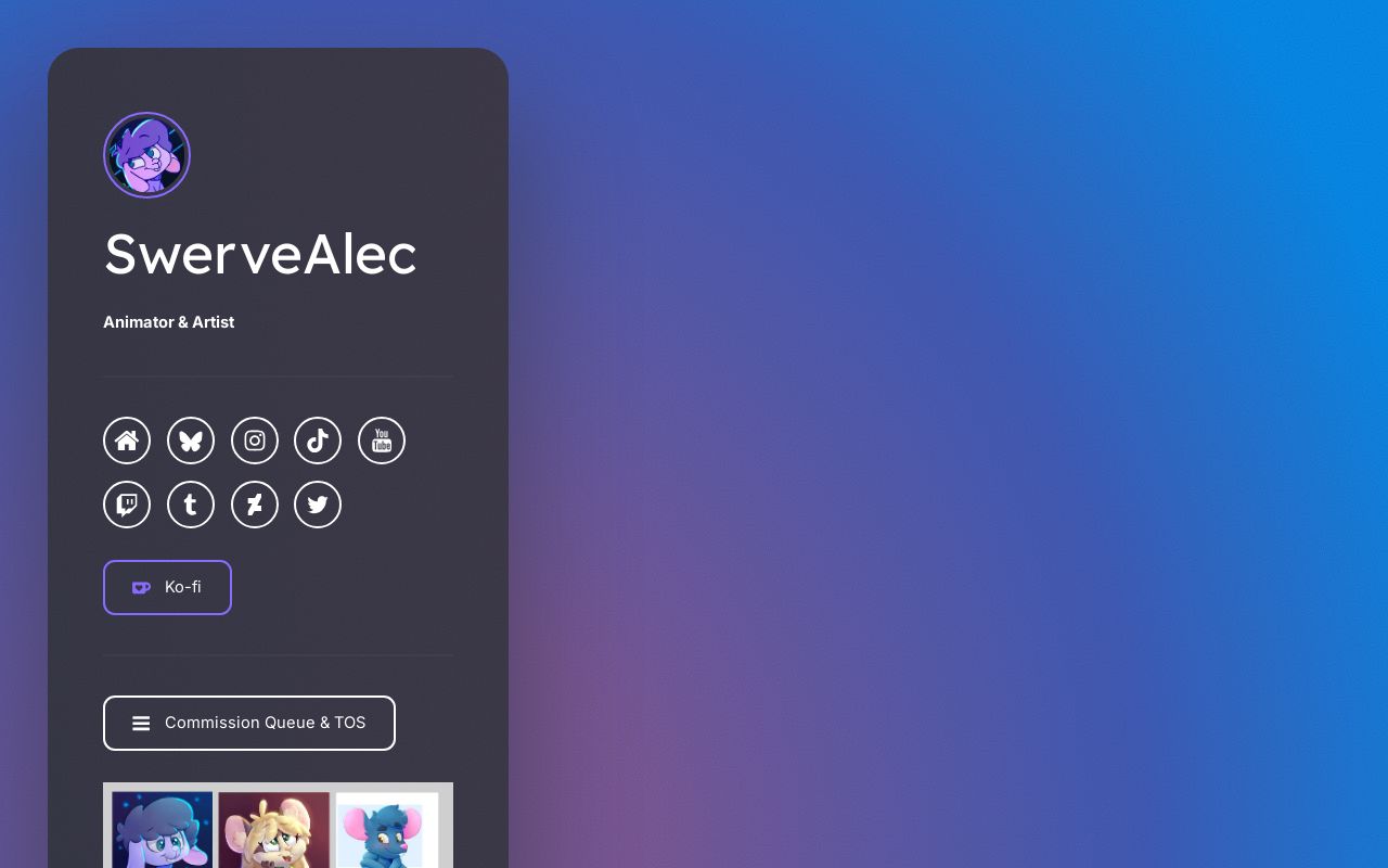 SwerveAlec's tweet card. Links to my socials