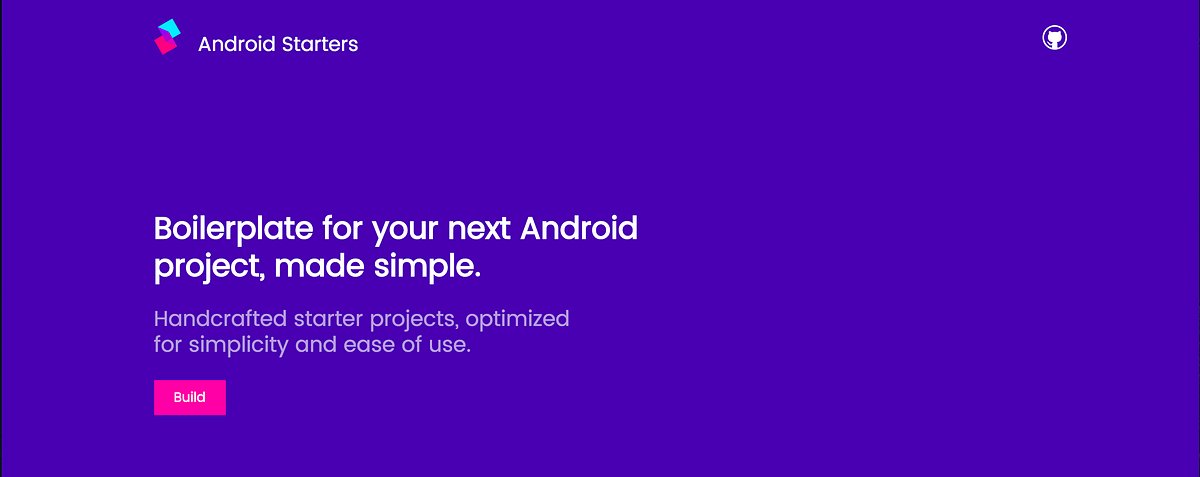 AndroidStarters's tweet card. Today we are introducing AndroidStarters, boilerplate for your next Android project, made simple. Handcrafted starter projects from the…