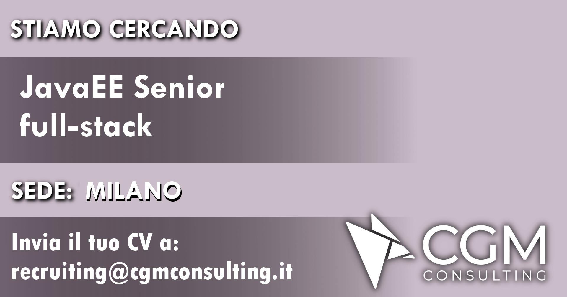 CGMConsulting's tweet card. Cerchiamo JavaEE Senior full-stack a Milano per analisi e sviluppo su sistema di workflow management a supporto dei processi interni di una banca.