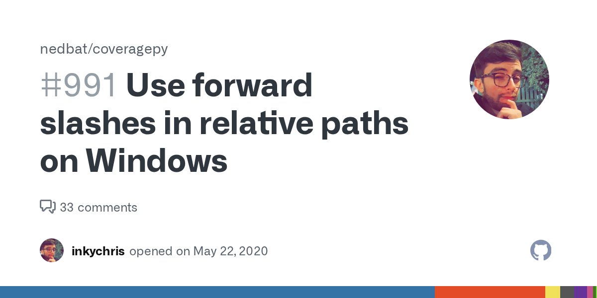 coveragepy's tweet card. Current Problem I'm running coverage for multiple Python versions on both Linux and Windows. They are all run on Gitlab, with the Windows tests using Python install on the host, and with the Li...