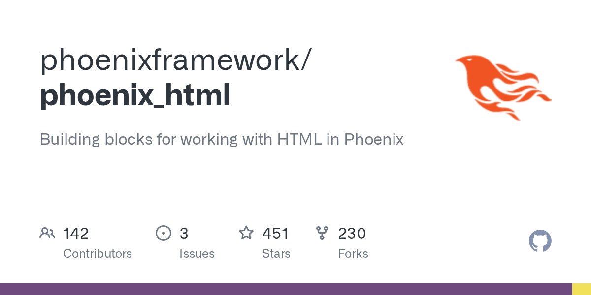 awesome_elixir's tweet card. Building blocks for working with HTML in Phoenix. Contribute to phoenixframework/phoenix_html development by creating an account on GitHub.
