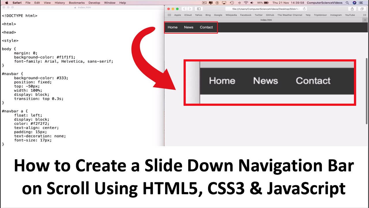 ComputerVideos's tweet card. How to CREATE a Slide Down Navigation Bar on Scroll Using HTML5, CSS3...