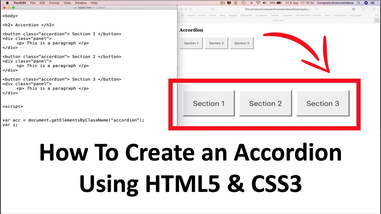 ComputerVideos's tweet card. How To CODE an Accordion (Collapsible Content) Using HTML5 & CSS3