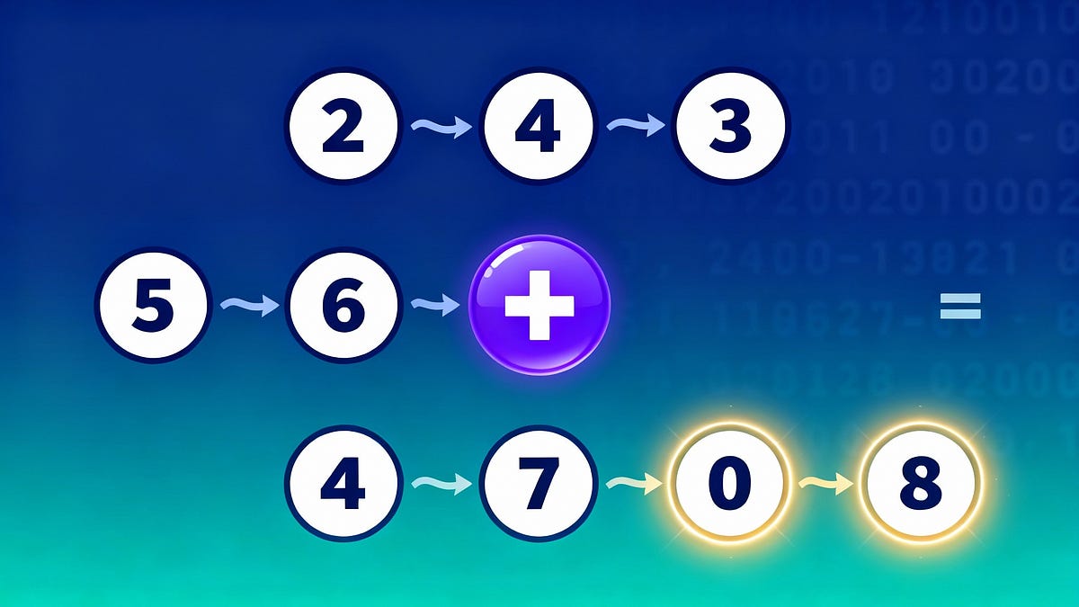 davthecoder's tweet card. The "Add Two Numbers" problem on LeetCode is a classic linked list manipulation problem that comes up a lot in job interviews. This problem…