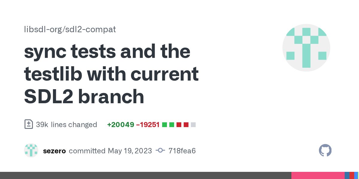 sdl_commits's tweet card. sync tests and the testlib with current SDL2 branch · libsdl-org/sdl2-compat@718fea6