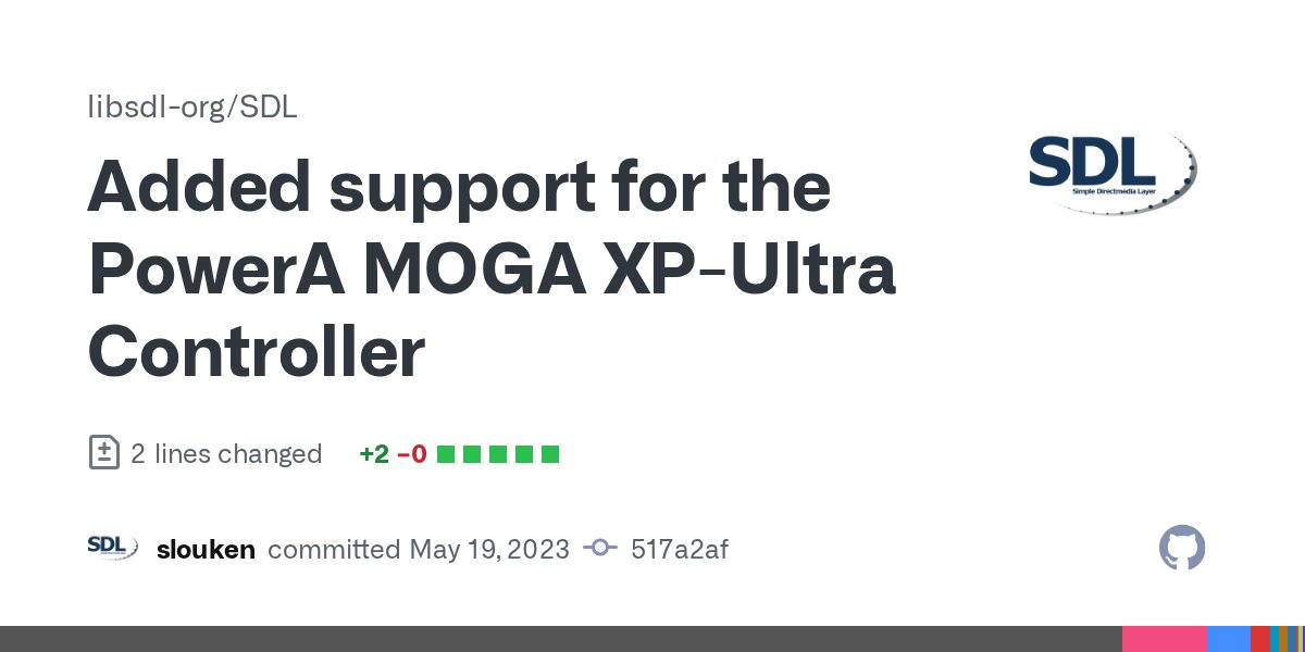 sdl_commits's tweet card. Added support for the PowerA MOGA XP-Ultra Controller · libsdl-org/SDL@517a2af