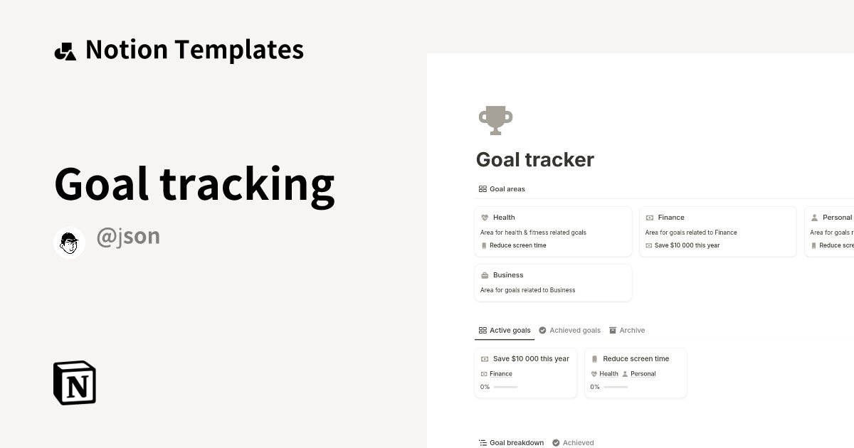 notiontemplate_'s tweet card. A simple starter template to get your goals right for the new year. | Discover new ways to use Notion across work and life.