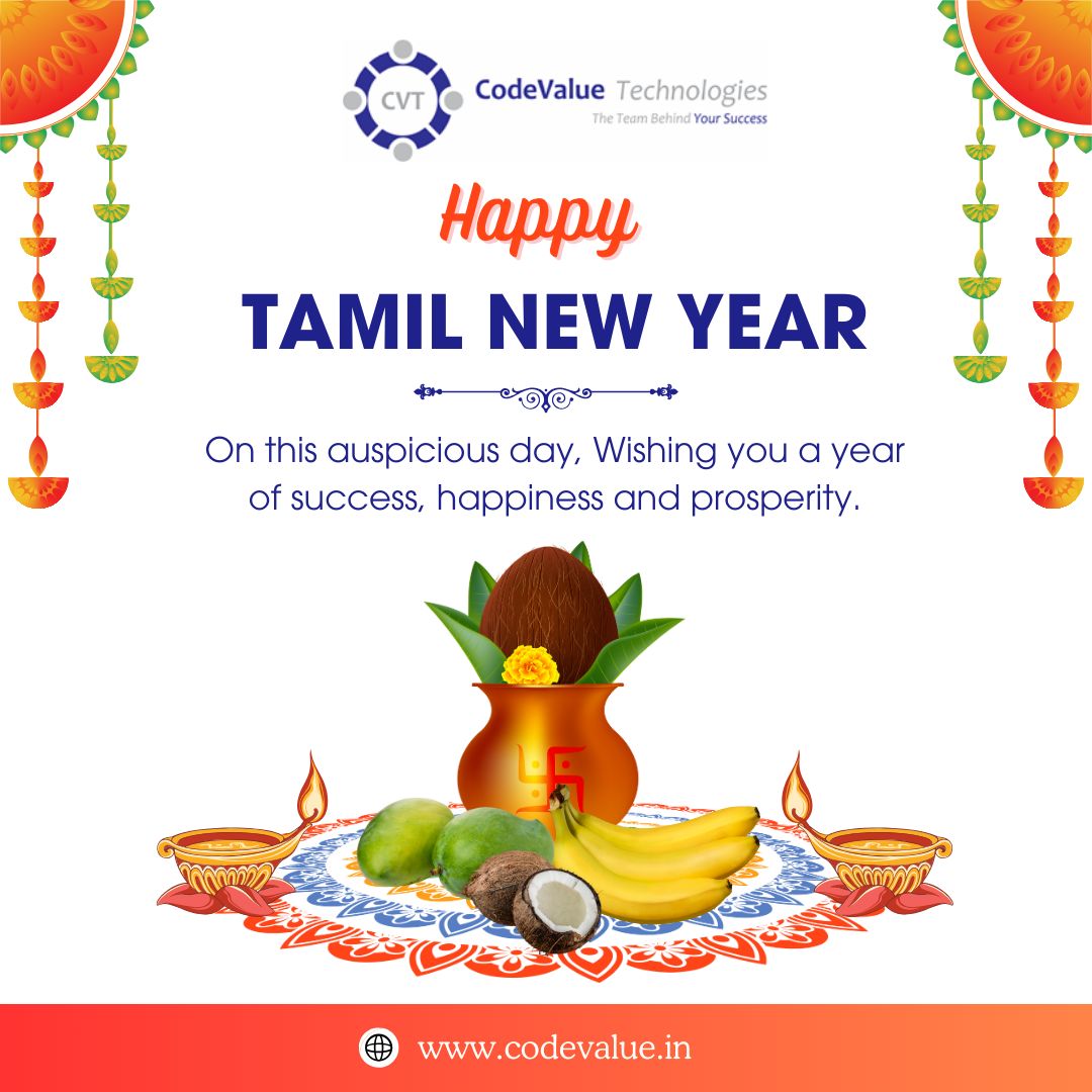 CodeValueTech's tweet card. May this new beginning be filled with happiness, prosperity, and countless blessings for you and your loved ones. Wishing you a joyous Tamil New Year from the CodeValue Technologies Pvt Ltd team!...