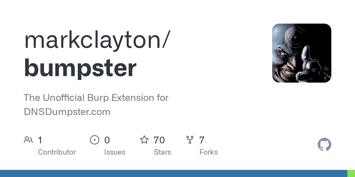 bullz3ye's tweet card. The Unofficial Burp Extension for DNSDumpster.com. Contribute to markclayton/bumpster development by creating an account on GitHub.