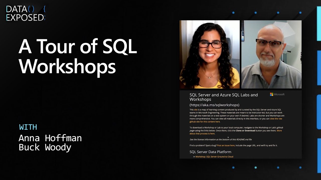 AzureSQL's tweet card. A Tour of SQL Workshops | Data Exposed