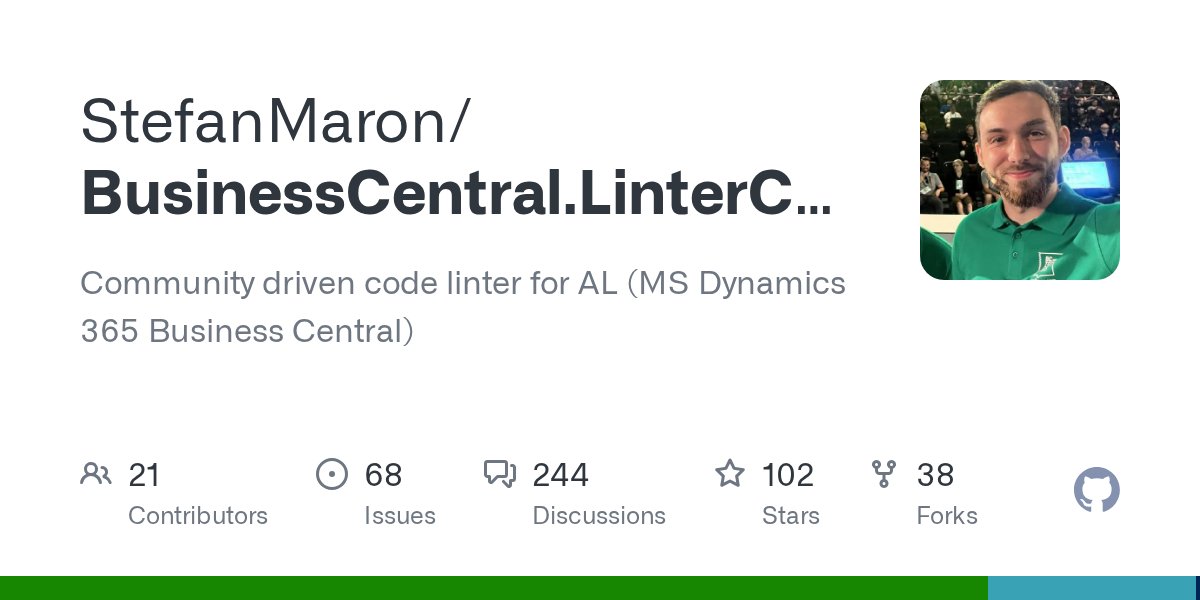 StefanMaron's tweet card. Community driven code linter for AL (MS Dynamics 365 Business Central) - GitHub - StefanMaron/BusinessCentral.LinterCop: Community driven code linter for AL (MS Dynamics 365 Business Central)
