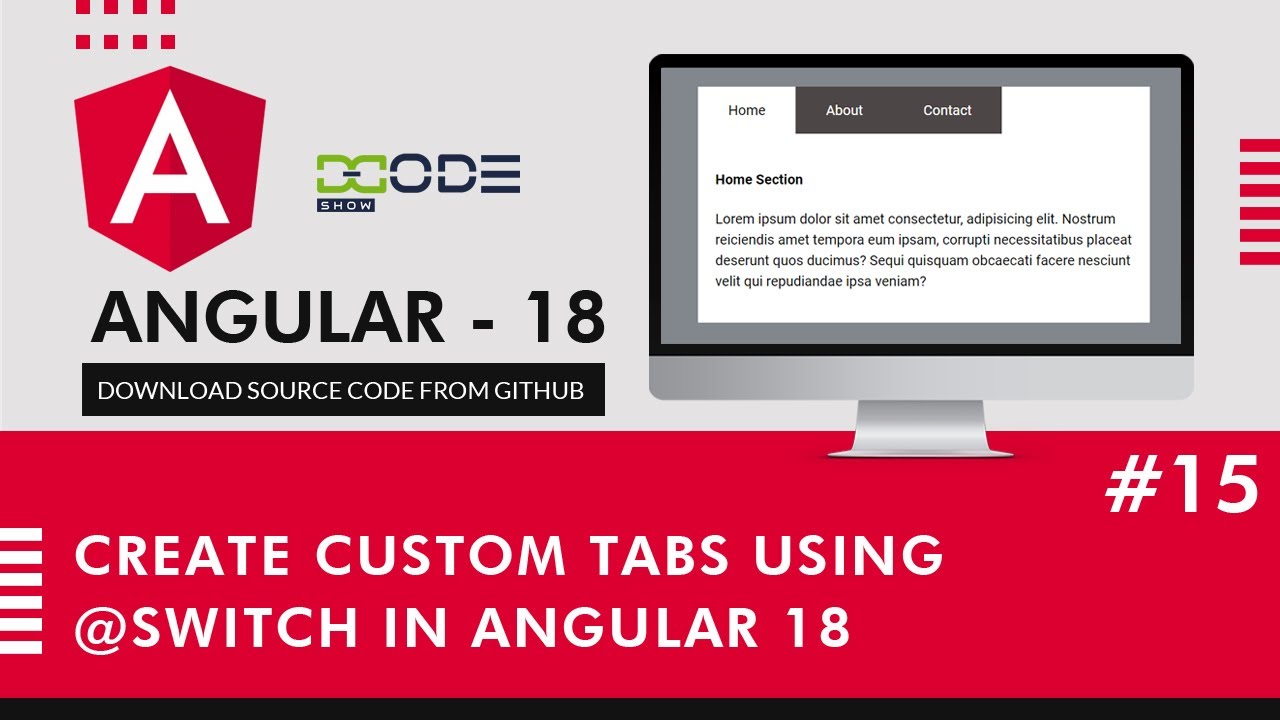 DcodeShow's tweet card. Create Custom Tabs using @Switch in Angular 18 | Angular tabs example...