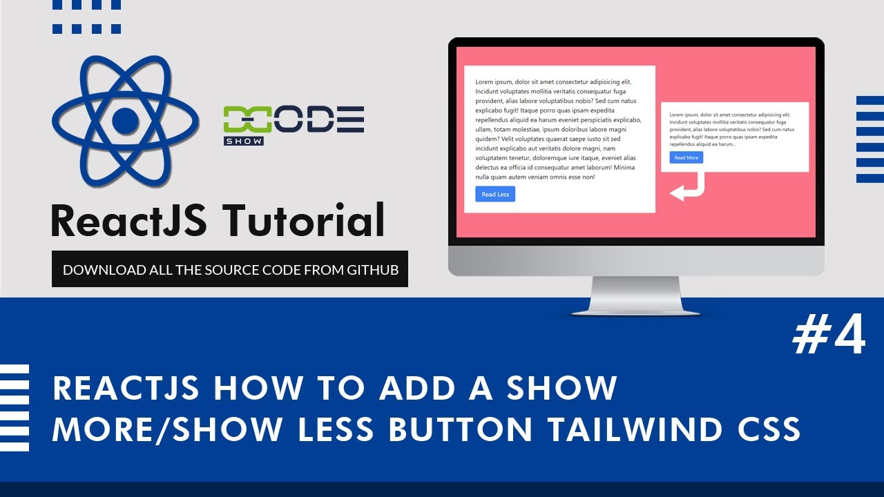 DcodeShow's tweet card. How To Add a Show More Show less Button Tailwind CSS | #reactjs