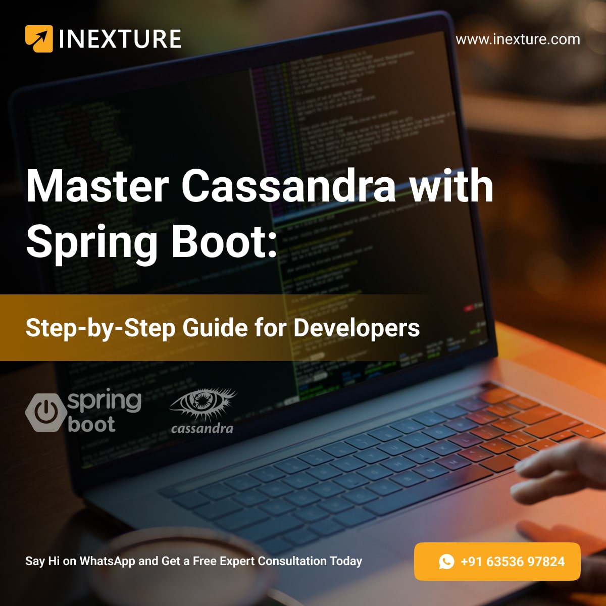 inexture's tweet card. Build high-performance applications with Cassandra and Spring Boot. Step-by-step integration guide with use cases and setup instructions.