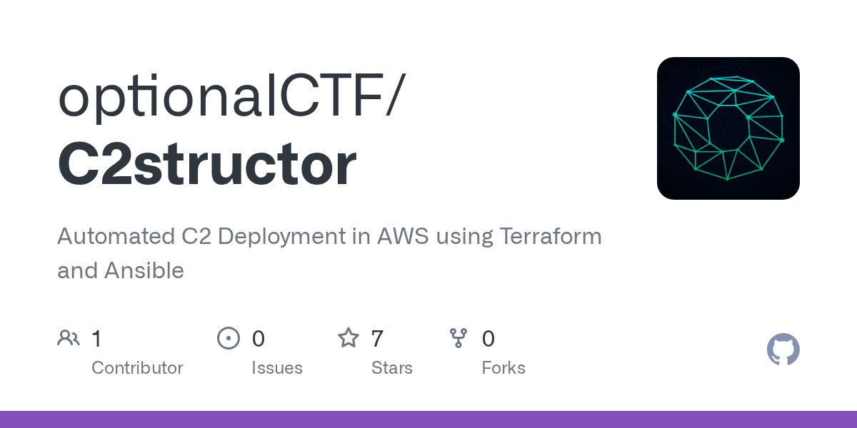 optionalctf's tweet card. Automated C2 Deployment in AWS using Terraform and Ansible - optionalCTF/C2structor