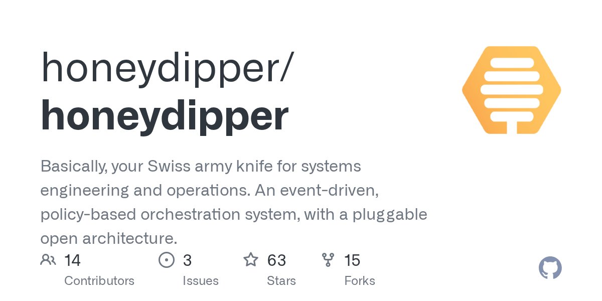 golangch's tweet card. Basically, your Swiss army knife for systems engineering and operations. An event-driven, policy-based orchestration system, with a pluggable open architecture. - honeydipper/honeydipper