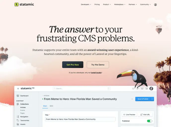 builtatlight's tweet card. The core Laravel CMS Composer package