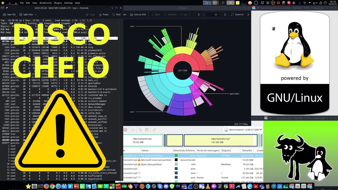 GonzaloNuno's tweet card. Linux: Como recuperar um sistema com o disco cheio! (sem apagar nada)