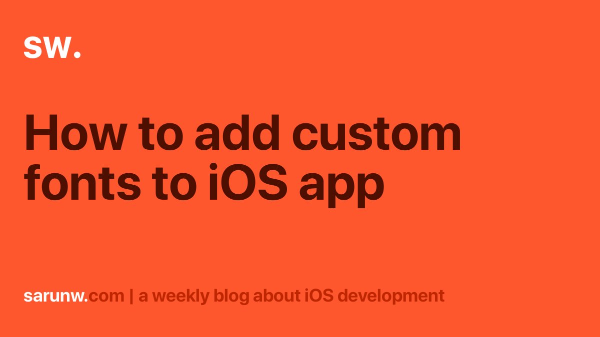 sarunw's tweet card. In iOS, you can add and use a custom font to your app and use it like other assets. The process is not hard, but it might not be straightforward as adding an image. Let's learn how to do it.
