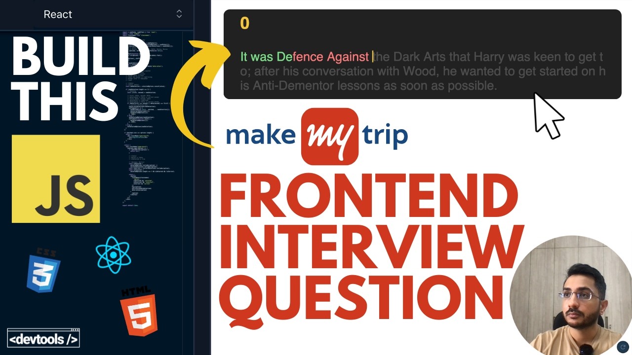 yomeshgupta's tweet card. Solving MakeMyTrip Frontend Interview Question | Typing Test Game