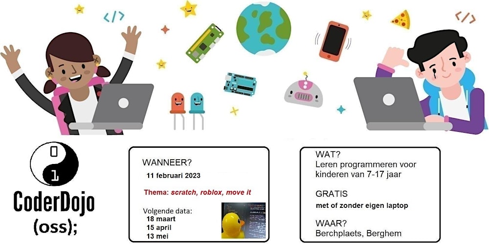 CoderDojoOss's tweet card. CoderDojo Oss is een initiatief om kinderen te leren programmeren.