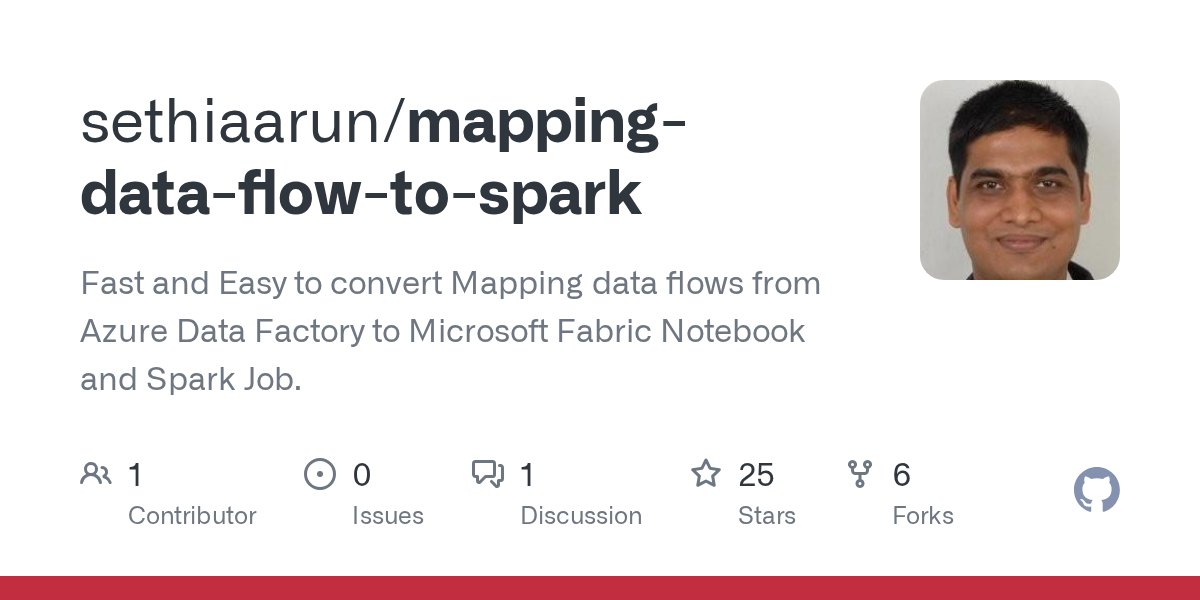 KromerBigData's tweet card. Fast and Easy to convert Mapping data flows from Azure Data Factory to Microsoft Fabric Notebook and Spark Job. - sethiaarun/mapping-data-flow-to-spark