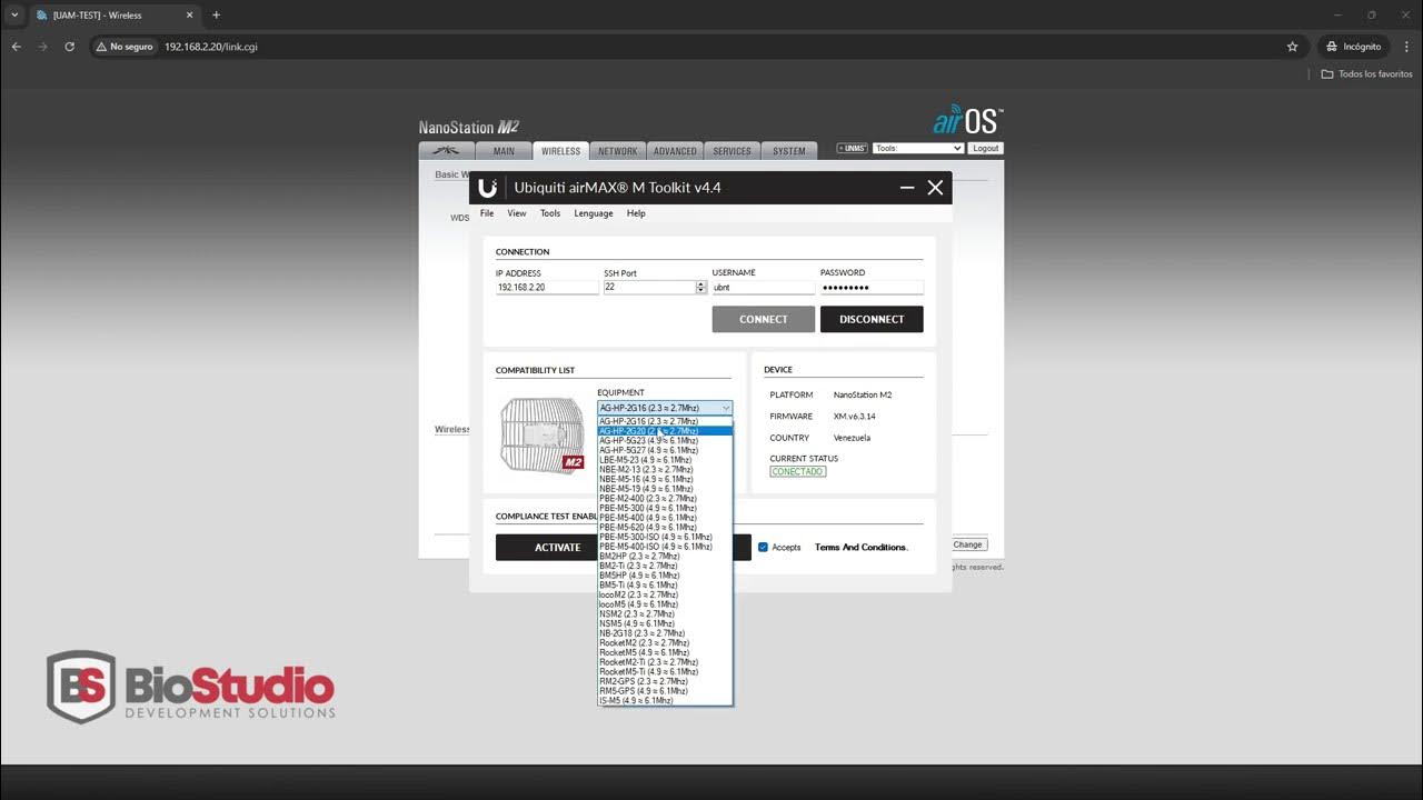 BioStudioCorp's tweet card. Ubiquiti airMAX® M Toolkit v4.4 for PC | Firmware v6.3.14