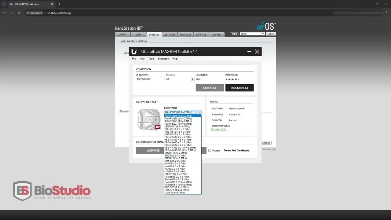 BioStudioCorp's tweet card. Ubiquiti airMAX® M Toolkit v4.4 for PC | Firmware v6.3.16 | Complia...