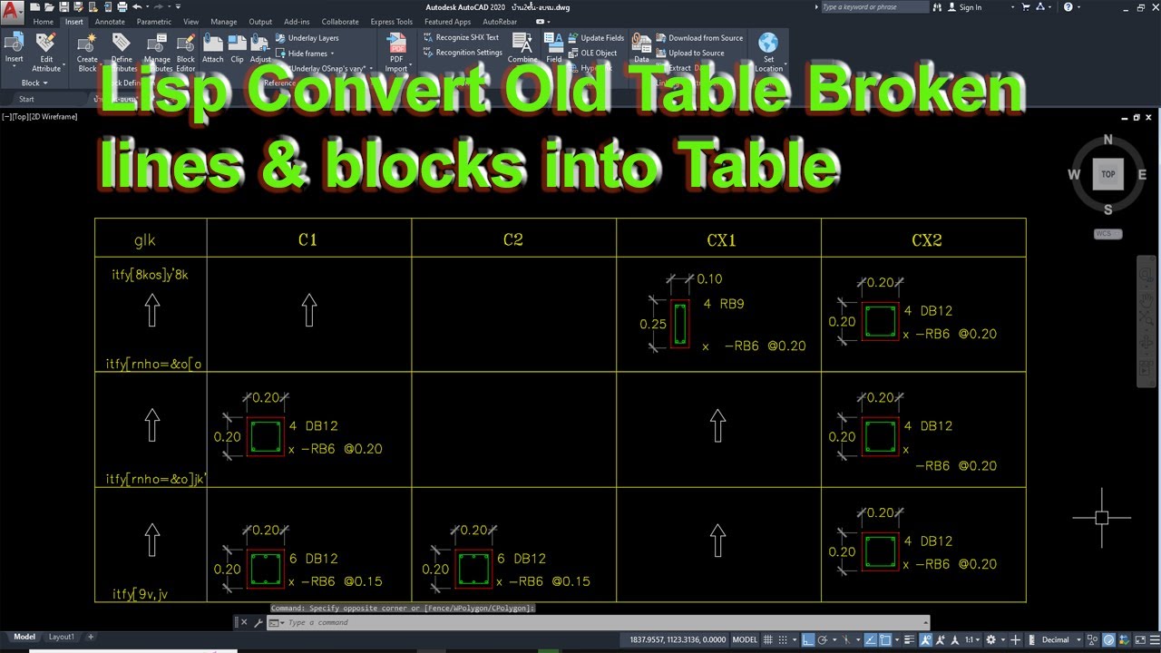 CivilEngSurvey's tweet card. AutoCAD's Lisp Convert Lines and Block into table.