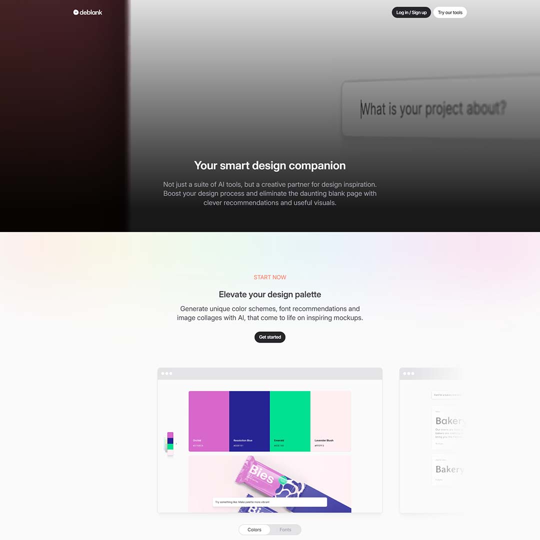 aiappindex's tweet card. Deblank.com is an AI-powered design platform that assists creatives in generating color schemes, font pairings, and image collages.
