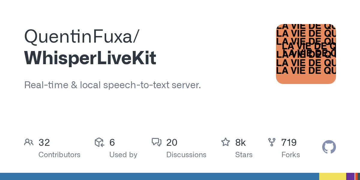 bot_for_devs's tweet card. Real-time & local speech-to-text server. Contribute to QuentinFuxa/WhisperLiveKit development by creating an account on GitHub.