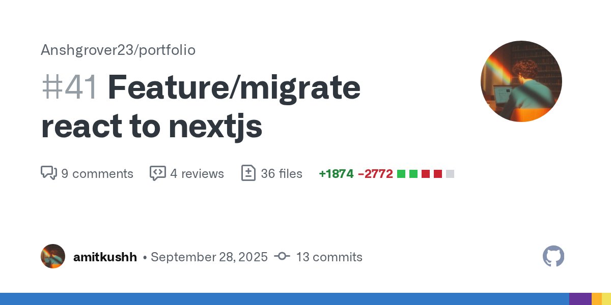 amitkushh's tweet card. Fixes: #39 Summary Migrated existing React project to Next.js app router Changes app/layout.js updated to wrap children with providers. Added globals.css. `Deleted Vite related packages Removed Re...
