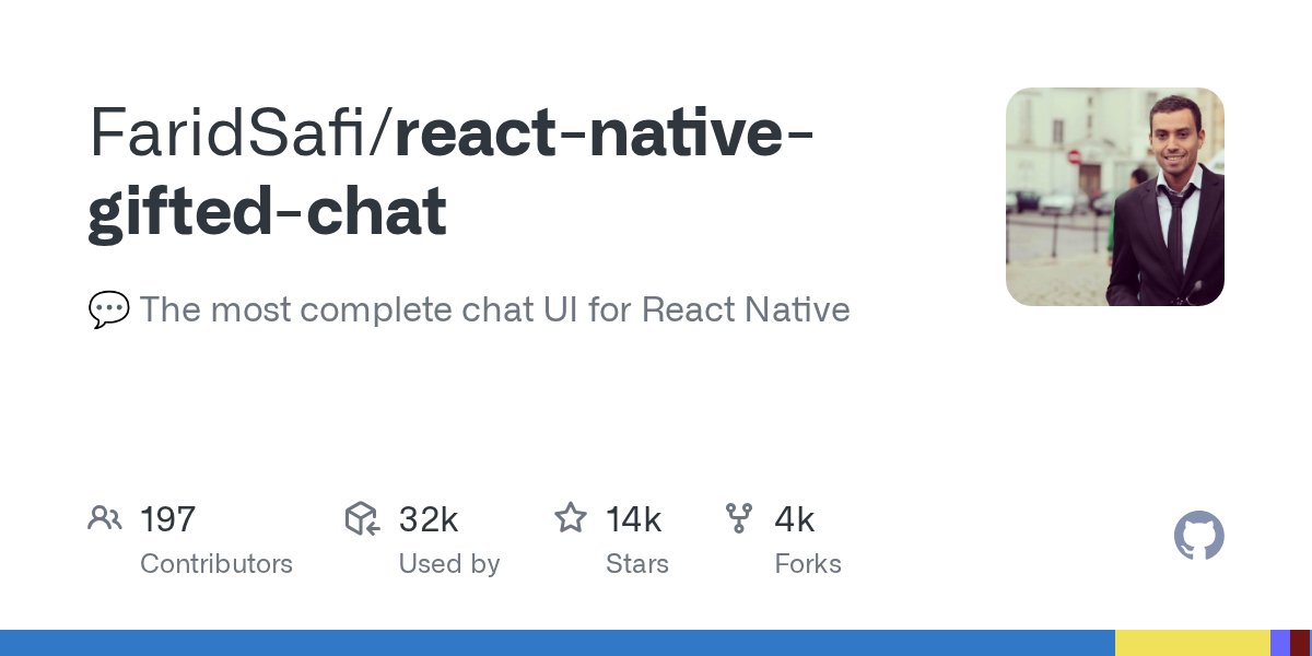JavaScript10000's tweet card. 💬 The most complete chat UI for React Native. Contribute to FaridSafi/react-native-gifted-chat development by creating an account on GitHub.