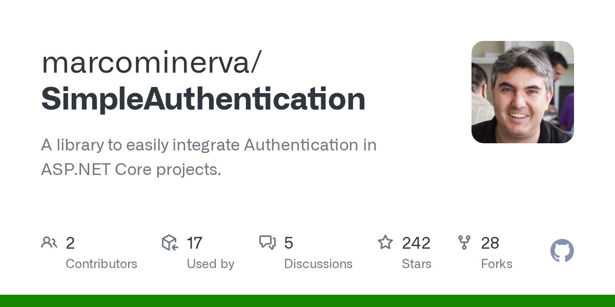 marcominerva's tweet card. A library to easily integrate Authentication in ASP.NET Core projects. - marcominerva/SimpleAuthentication